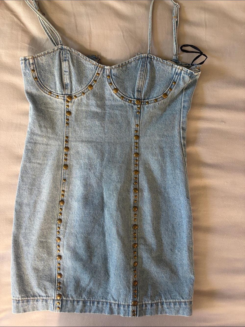 Forever 21 Light Blue Denim Mini Dress with Brass Studs